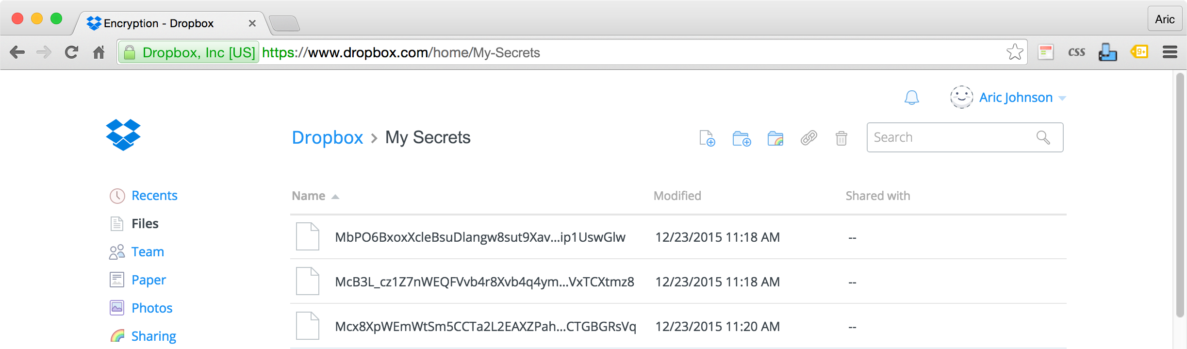 Files are encrypted in storage